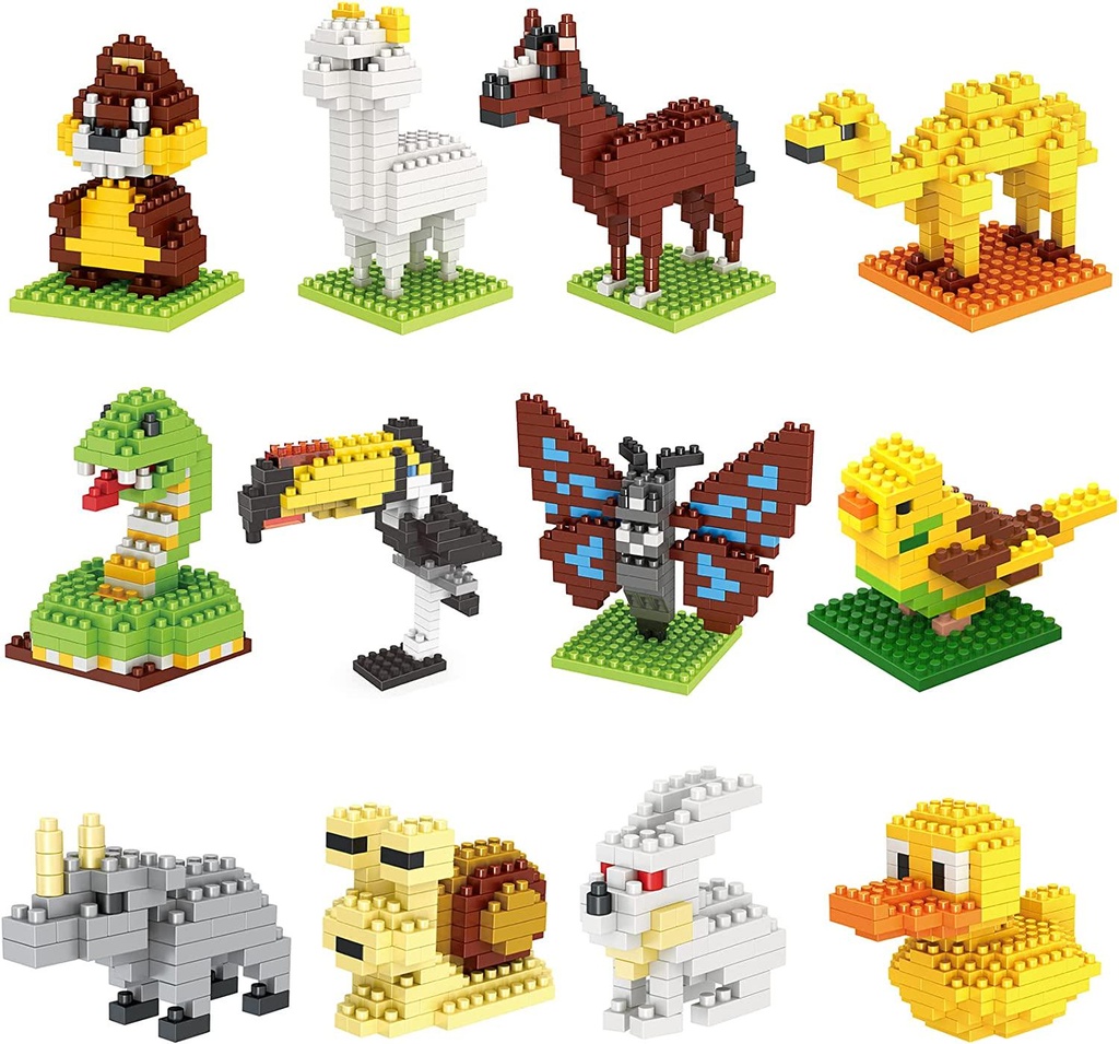 Party Favors for Kids, 12 Animals Building Blocks for Kids Goodie Bag Stuffers Birthday Party Supplies Xmas Gifts, STEM Educational Toys for Boys Girls