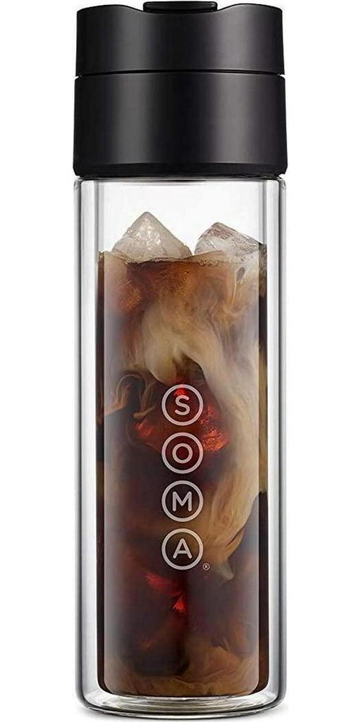SOMA Double Wall Insulated Glass Tea and Coffee Cold Brew Bottle, Black, 12oz (SM18501K)