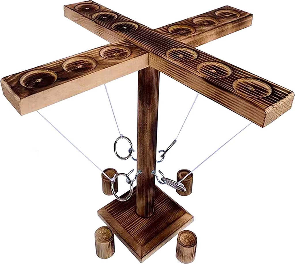 Ring Hook Toss Game, Wooden Hook and Ring Tossing Game with Shot Ladder for Party Outdoor Handmade Handheld Ring Hook Fast-Paced Family Interactive Gaming Toys