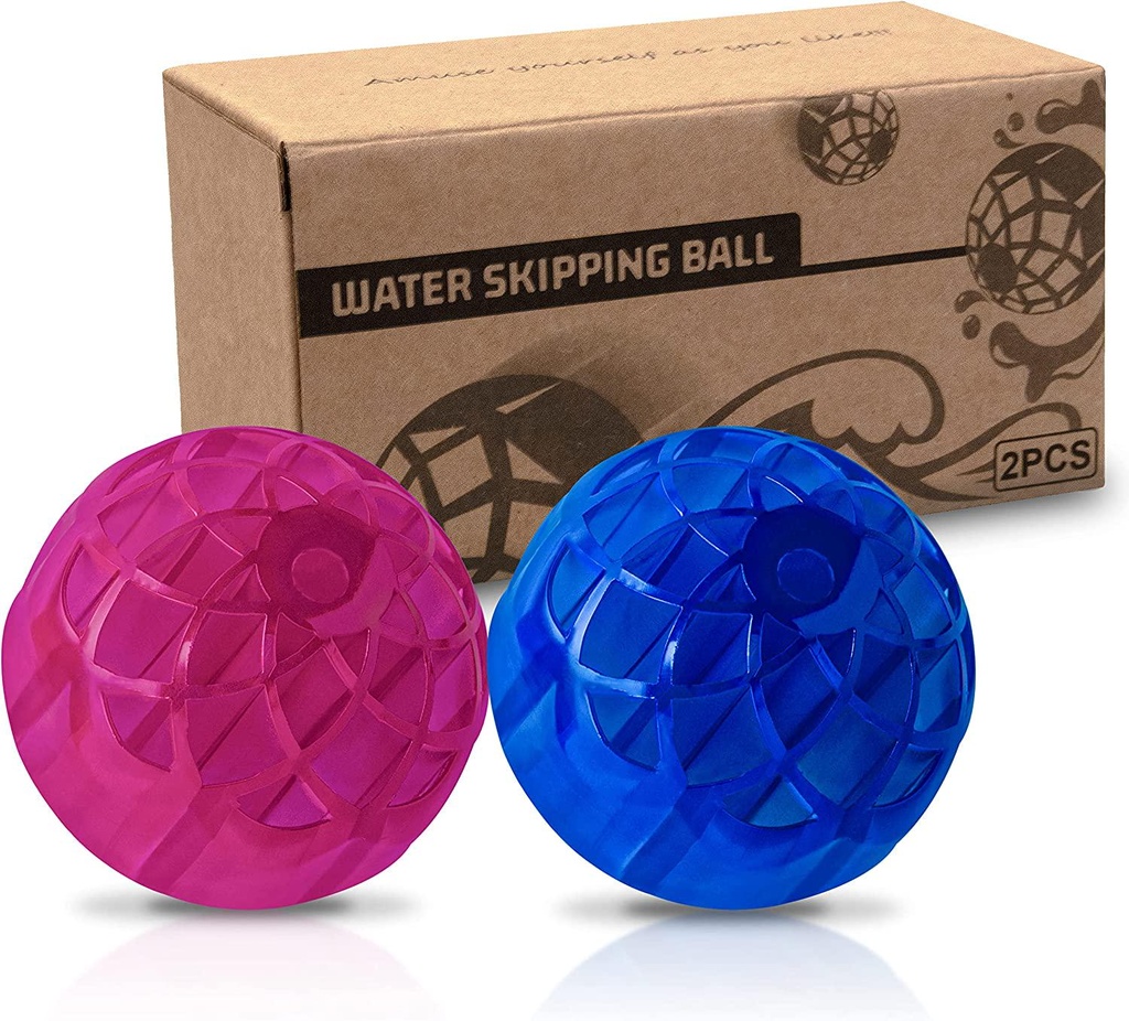 2 Pack Skip Ball Water Bouncing Ball Water Skipping Ball Summer Beach Ball for Swimming Pool River Lake, Outdoor Sports Pool Toys Balls Beach Game for Kids and Adults, Actually Float and Bounce High