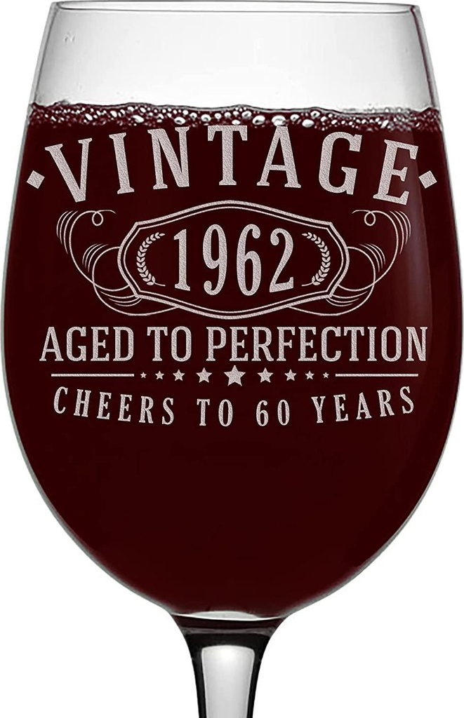Vintage 1962 Etched 16oz Stemmed Wine Glass - 60th Birthday Gift Aged to Perfection - 60 Years Old Anniversary