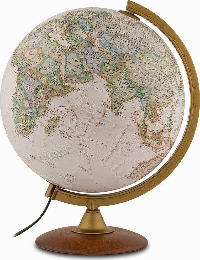 Tecnodidattica National Geographic Explorer Executive Globe | Illuminated | Base in beechwood, acrylic meridian |Political and physical map by National Geographic | Text in English | 30cm Diameter