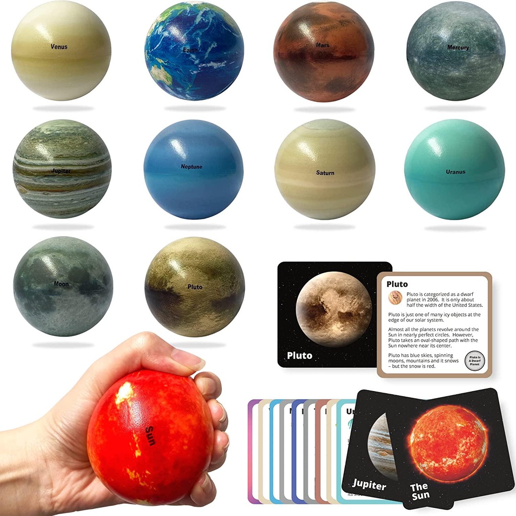 Solar System for Kids - Planets for Kids Solar System Toys - Planet Balls - Stress Balls for Kids - Space Toys - Astronaut Toys - Planet Toys for Kids 3-5 - Space Balls - Planet Flash Cards Pluto
