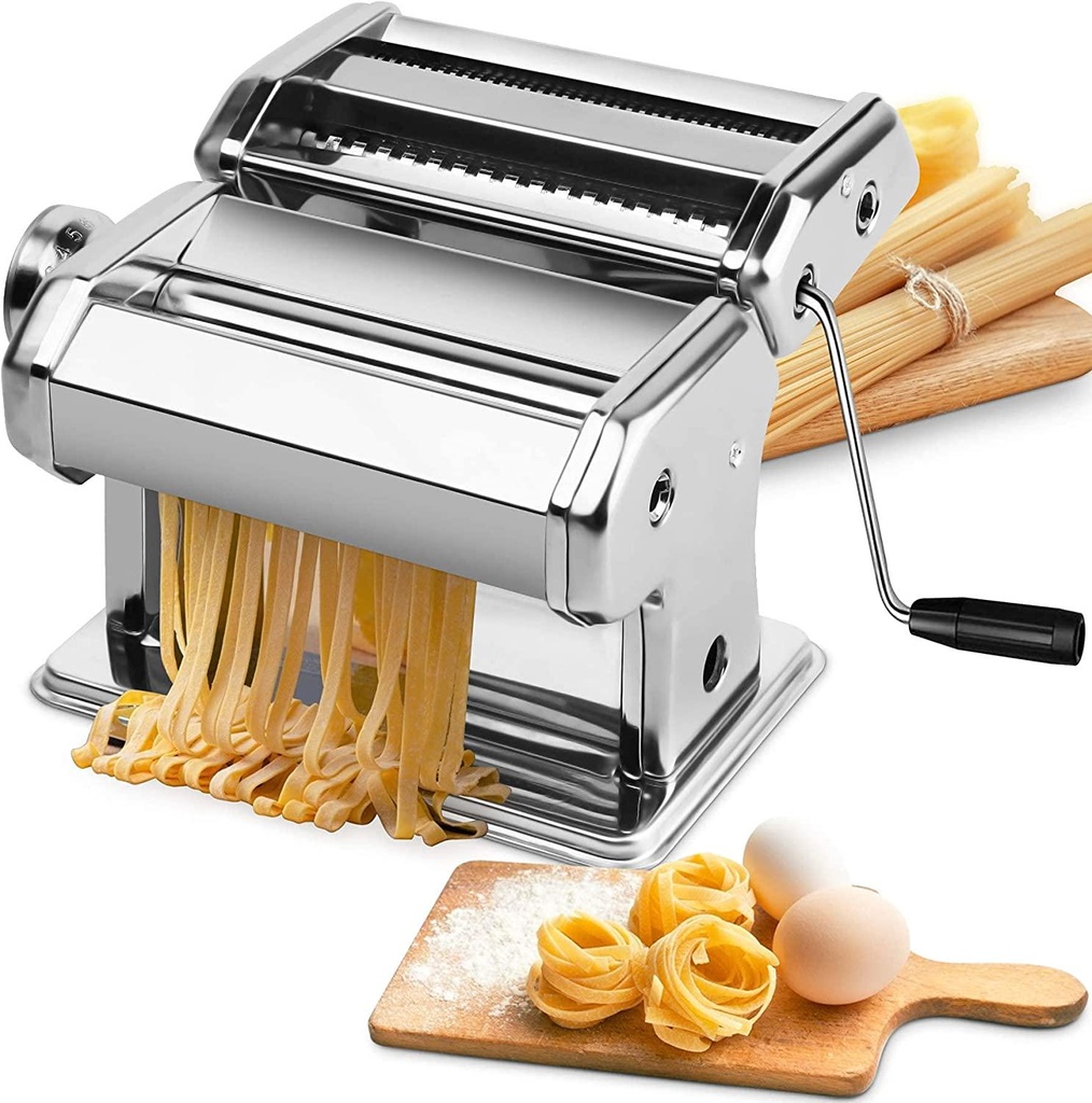 Roccar Pasta Maker, Pasta Roller, Pasta Machine Manual Machine with 8 Adjustable Thickness Settings, 2 Noodle Cutter, Suit for Homemade Spaghetti, Fettuccini, Lasagna, or Dumpling Skins
