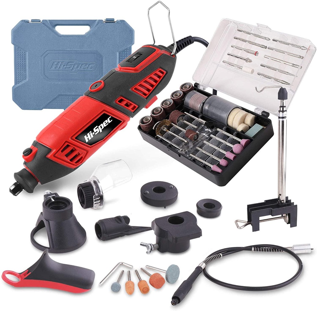 Hi-Spec 134 Piece 160W Rotary Power Tool and Attachments Set with Dremel Compatible Accessory Bits for DIY Repairs, Hobbies and Craftwork. Precision Drilling, Cutting, and Sanding - All in a Carry Case