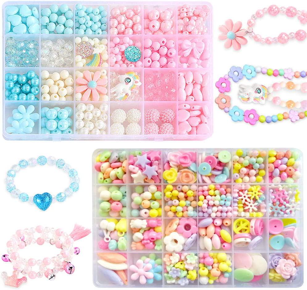Bead Kits for Jewelry Making - Craft Beads for Kids Girls Jewelry Making Kits Colorful Acrylic Girls Bead Set Jewelry Crafting Set