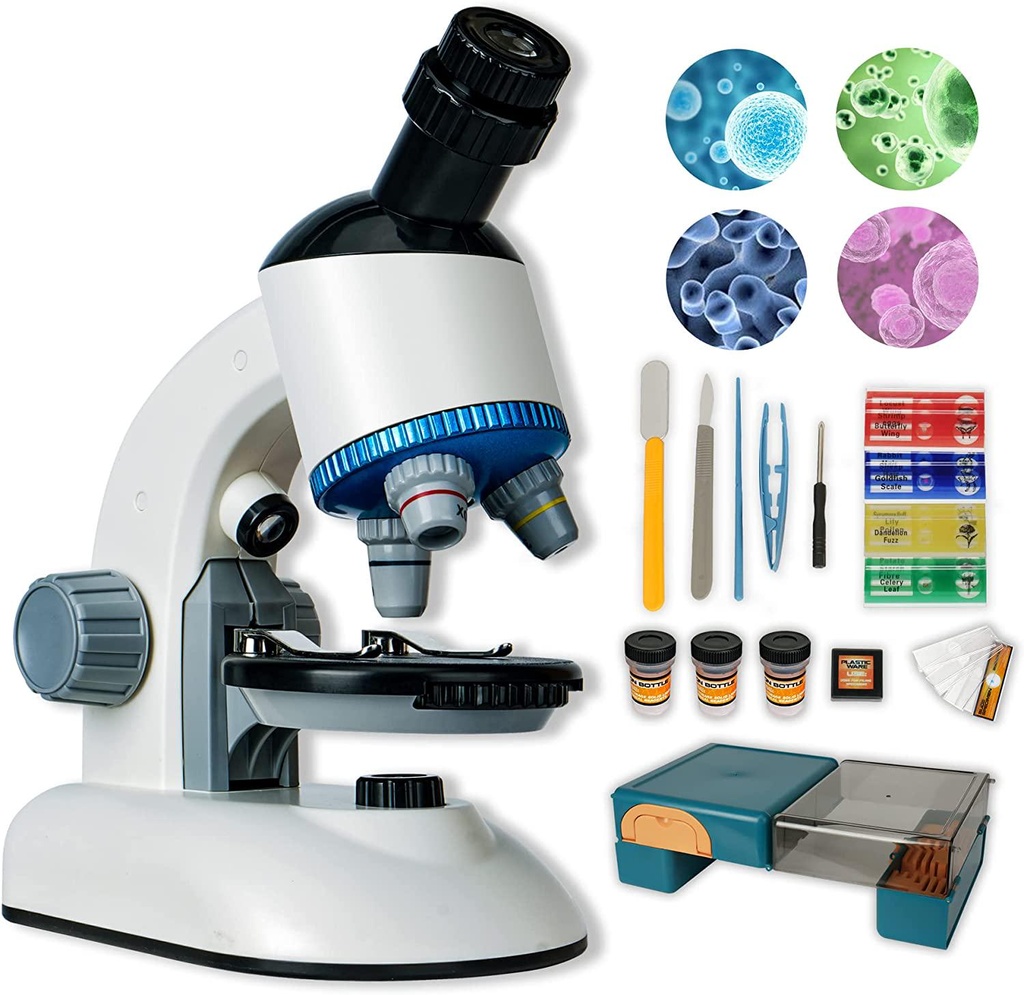 Microscope for Kids, 100X-1200X Microscope Kit for Kids 8-12 5-7 with Blank and Prepared Slides, Rotating Eyepiece, LED Light and Carrying Desk Box, Kids Microscope Science Kit Suitable for Education
