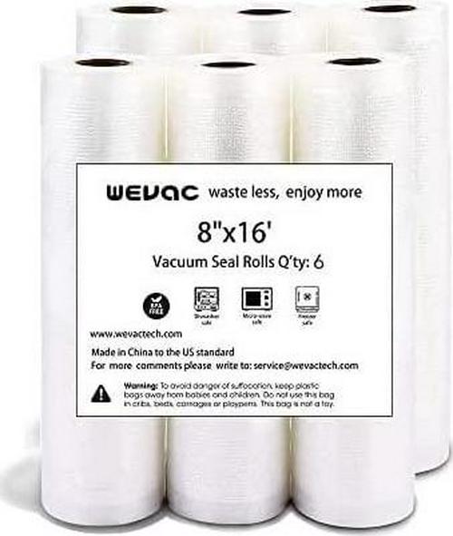 Wevac Vacuum Sealer Bags 20cmx5m Rolls 6 Pack for Food Saver, Seal a Meal, Weston. Commercial Grade, BPA Free, Heavy Duty, Great for vac Storage, Meal Prep or Sous Vide (8 x17')