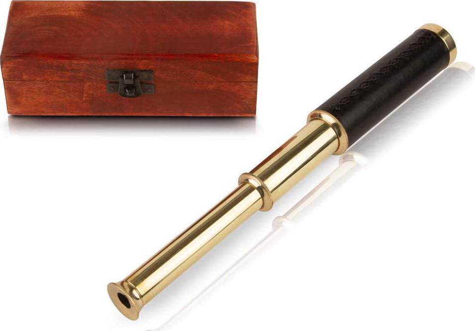 12 Inch Vintage Antique Handheld Adjustable Zoomable Monocular Nautical Brass Telescope Copper Finish in Hand Crafted Wooden Box Navy Pirate Navigation Spyglass Pirate Accessory Gifts for Kids