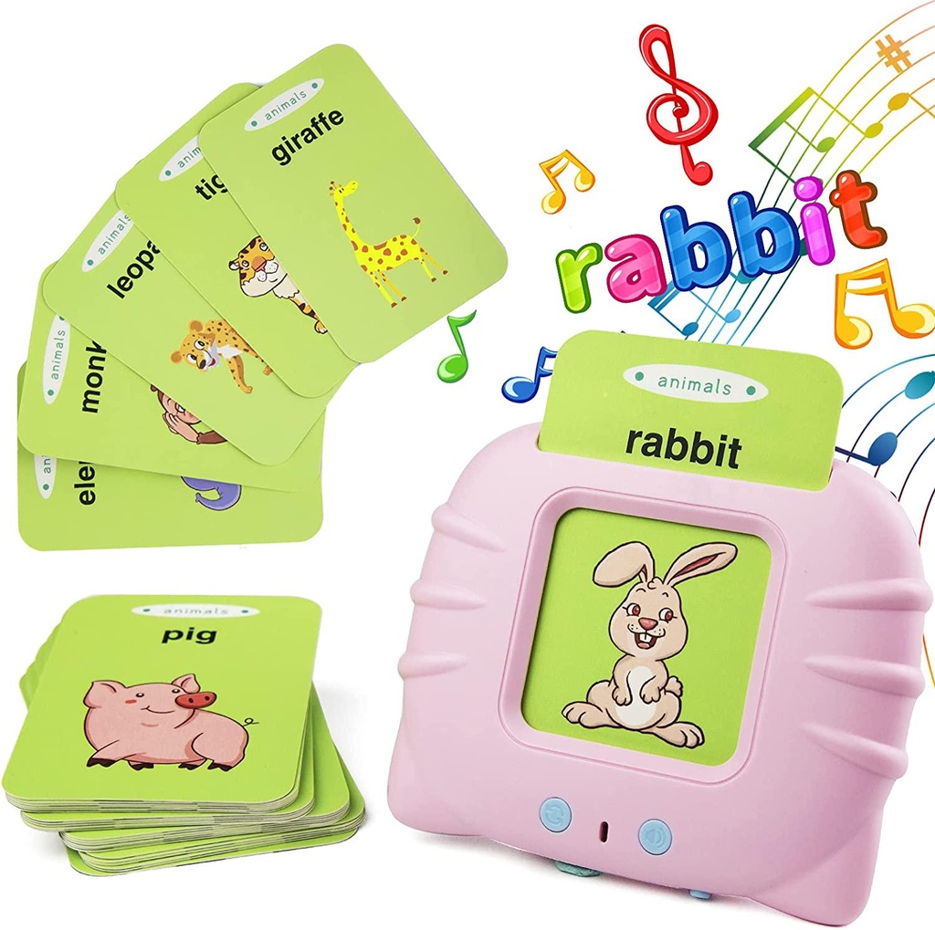 zuhafa Preschool Educational Machine Early Learning Educational Toy for Toddlers 56 PCS Talking Flashcards See and Spell Learning Toy Recognition Game Sound Game Interactive Books for Kids (Animals)