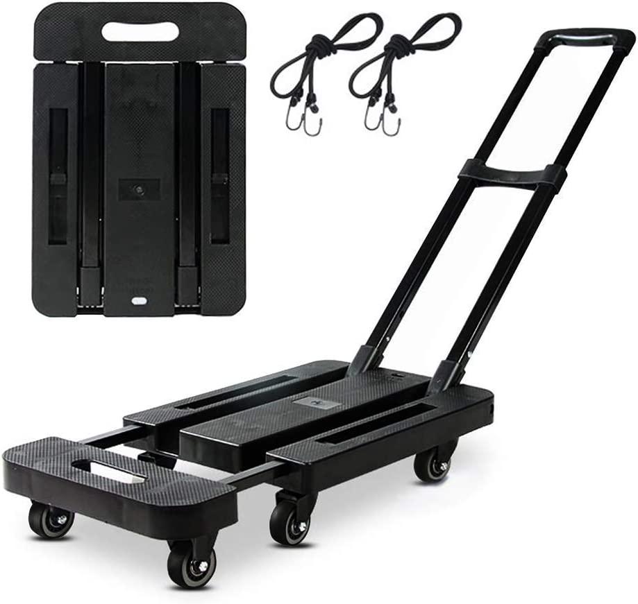 Folding Hand Truck- Folding Trolley Platform Cart-360° Rotating Wheel-for Luggage, Travel, Shopping, Auto, Moving and Office Use (Black 6)