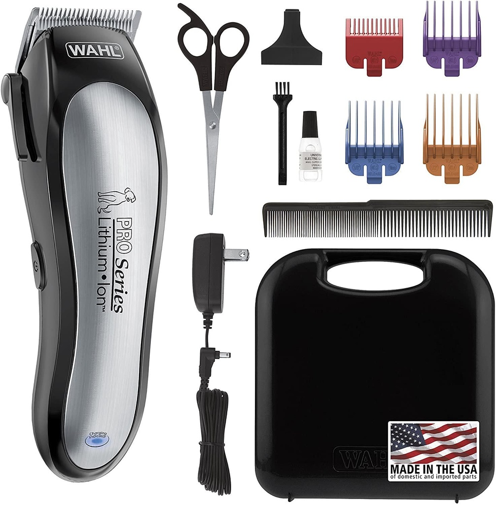 Wahl Lithium Ion Pro Series Cordless Dog Clippers Rechargeable Low Noise/Quiet Dog Grooming Kits for Hair Cut for Small/Large Dogs Thick Coats Cats Horse by The Brand Used by Professionals. #9766