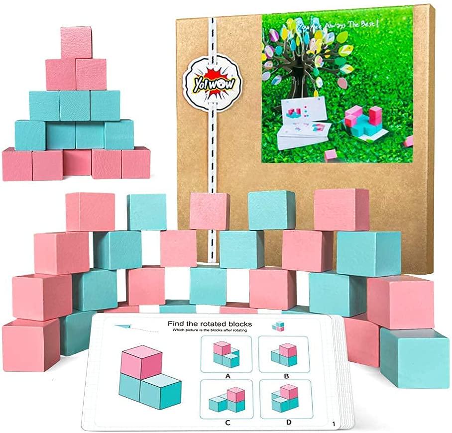 YO!WOW Wooden Brain Teaser Puzzles for Kids Creative Stacking Block Sets Spatial Imagination Critical Logical Thinking Educational Toys for Age 3+