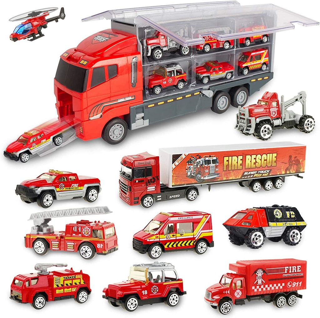 jenilily Fire Engine Toys Car Emergency Rescue Truck Vehicles Alloy Mini Firetruck Models for Kids Boys 3 4 5 Years Old