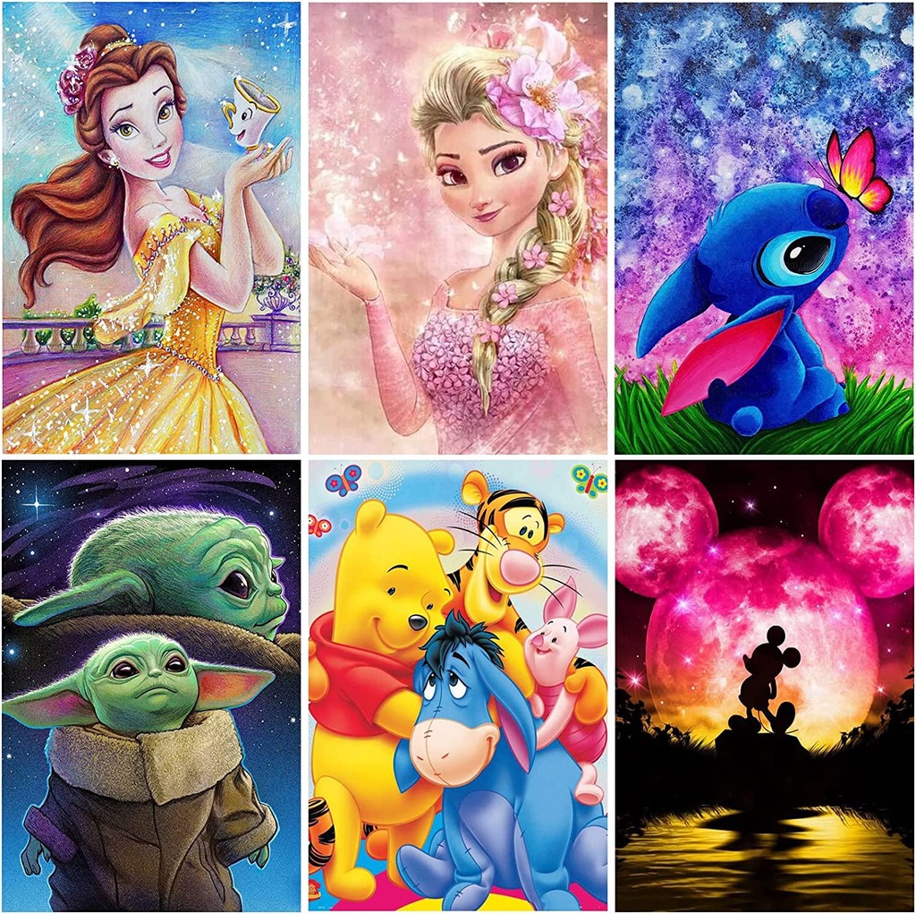 6 Pack DIY 5D Diamond Painting Kits for Adults, Round Full Drill Cartoon Crystal Rhinestone Embroidery Cross Stitch Picture Supplies Arts Craft for Home Wall Decor (12x16inch)