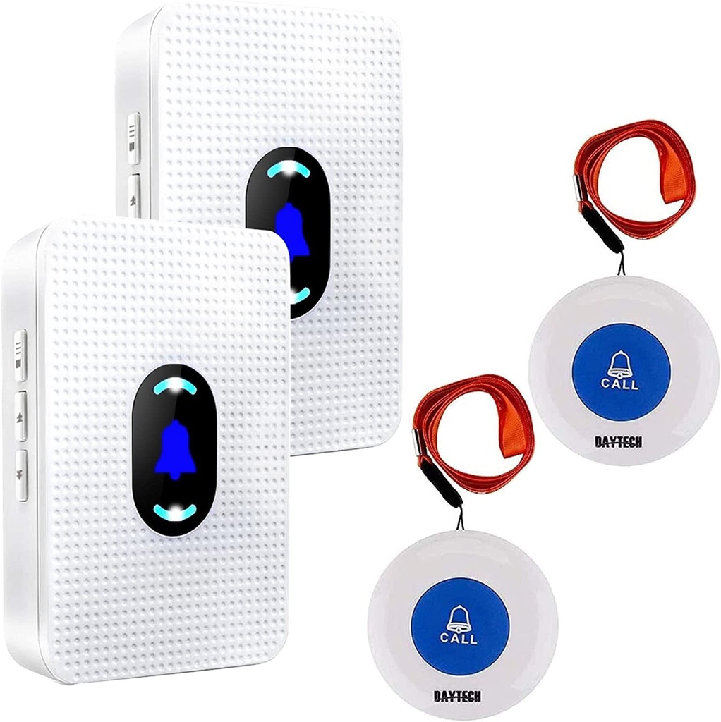Wireless Caregiver Pager Alert System SOS Call Button for Patient Elderly Personal Home Attendant Nurse Seniors and Disabilities, 2 Receivers & 2 Portable Transmitters …
