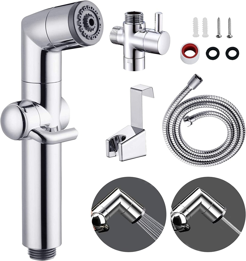 KAIYING Handheld Bidet Sprayer for Toilet, Baby Cloth Diaper Sprayer, Bathroom Muslim Shower Toilet Sprayer Attachment with Hose, Support Wall or Toilet Mount (Chrome)