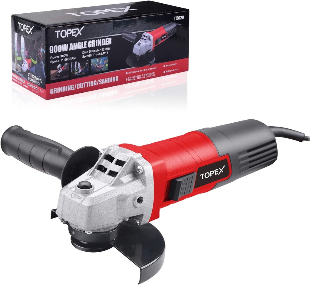 Heavy Duty Topex 900W 125Mm 5” Angle Grinder Tool with Side Handle Protection Switch Safety Guard