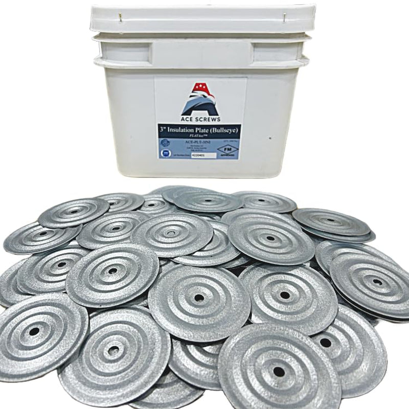 3-'' Bullseye Plate -''Flatass-'' (1,000Pc), Roofing Insulation Plates, Goes with Self Tapping Screws into Metal & Wood Decks, Corrugated Roofing, Commercial, EPDM, TPO, Silver