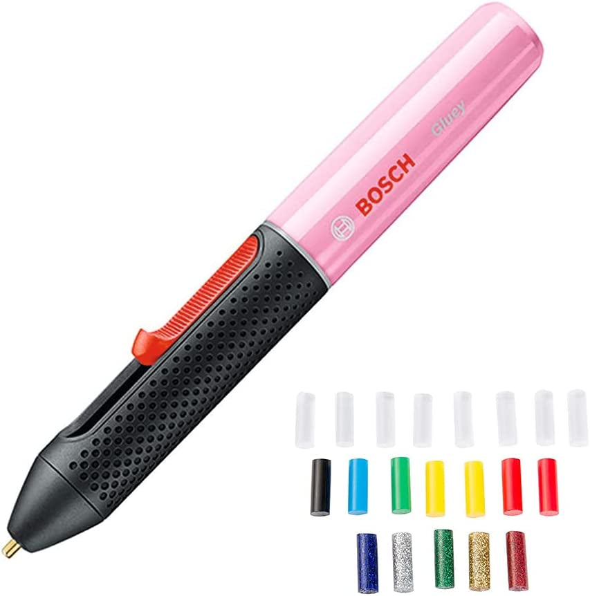 Bosch Gluey Cordless Hot Glue Pen, Cupcake Pink (20 Glue Sticks, USB Charger and Cable, 2X AA Batteries)