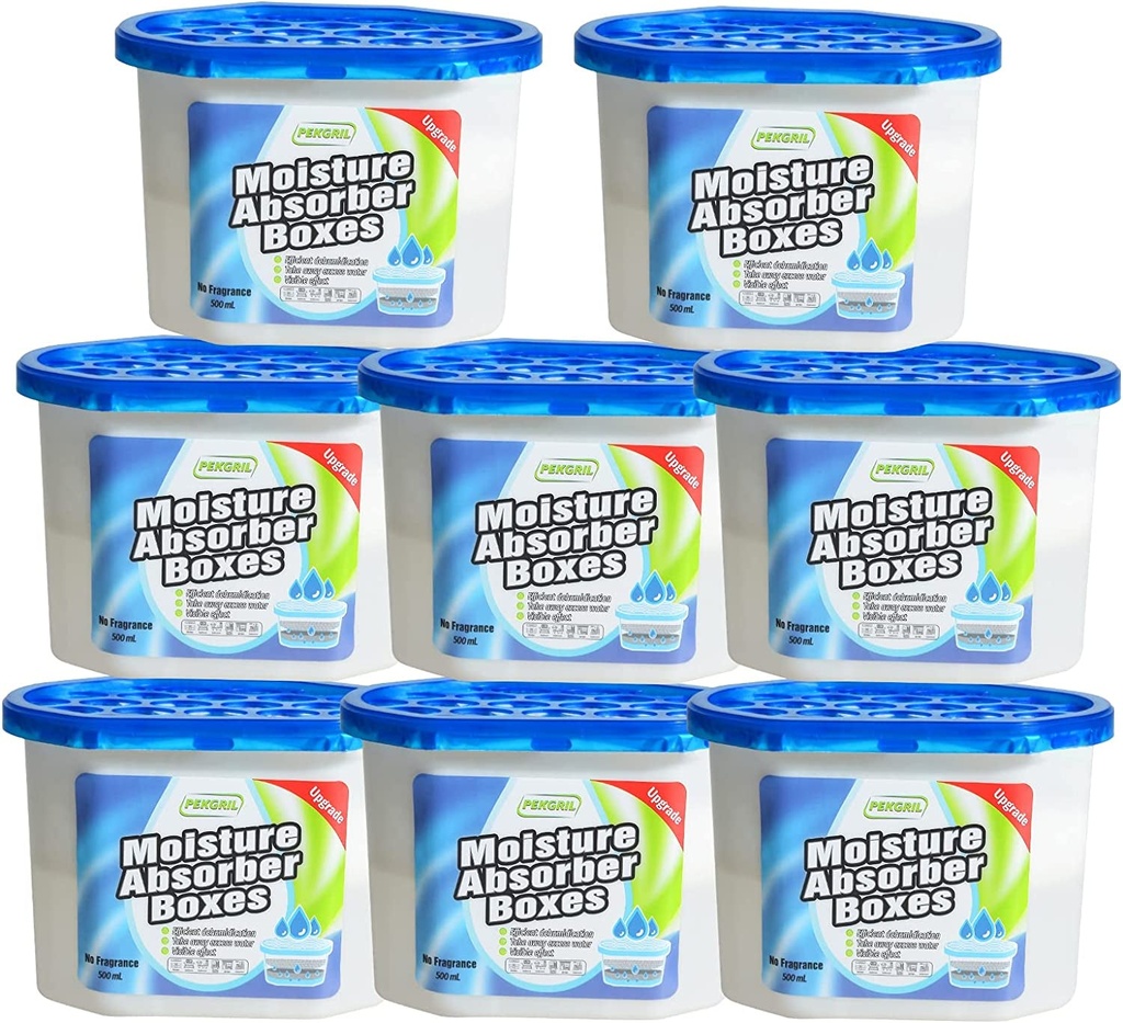 PEKGRIL Moisture Absorber Boxes 500Ml ( 8 Packs),Fragrance Free Dehumidifier, Moisture Absorber Bucket,Attracts Extra Moisture from Closets,Bathrooms,Laundry Rooms,Pantries, Storage