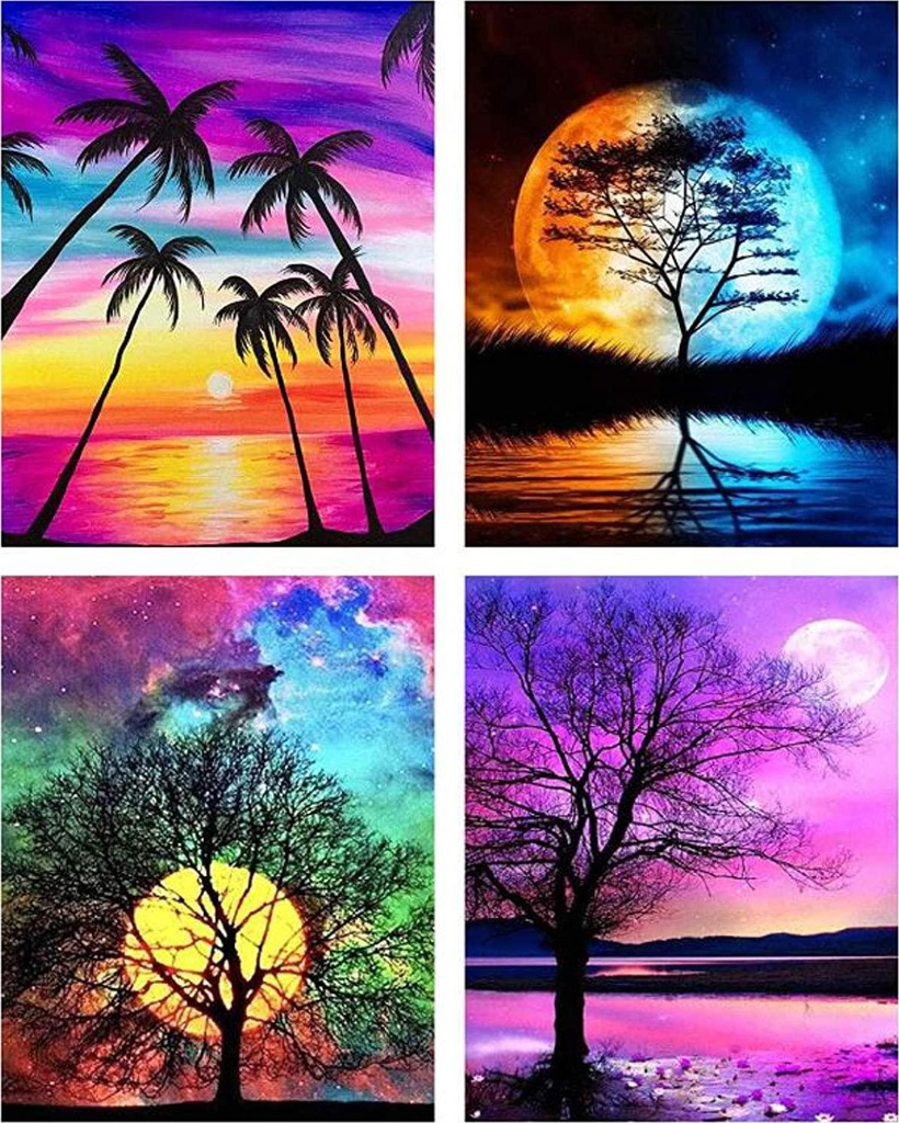 Pehciroe 4 Pack 5D Diamond DIY Painting Kits Full Drill Crystal Embroidery Cross Stitch Pictures Supplies Arts Craft for Home Wall Decor Moon (11.8 x 15.7 inch/ 30 x 40 cm)