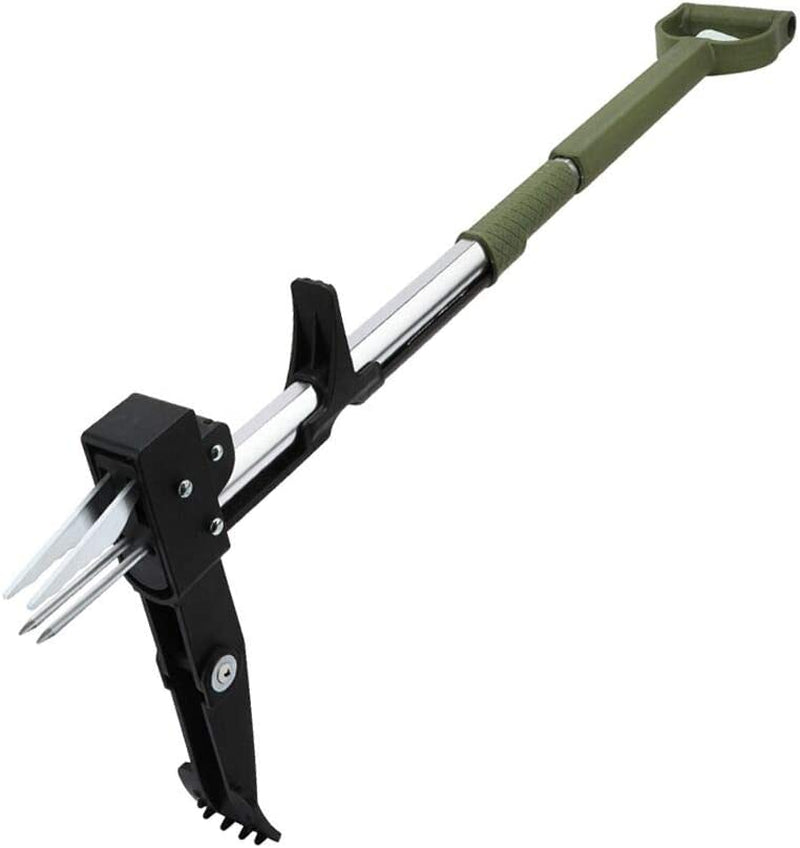 Worth Garden D-Handle Weed Puller Telescopic Dandelions Root Remover, Length: 99-119Cm with Stainless 4 Claws and Foot Pedal without Stooping, Green