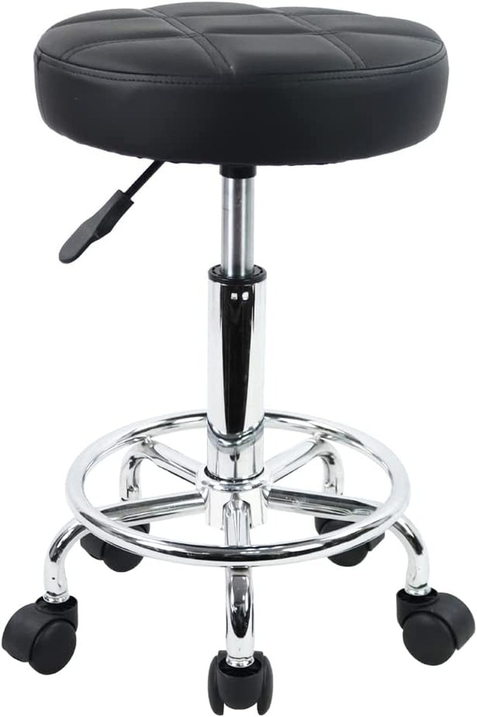 KKTONER round Rolling Stool Chair PU Leather Height Adjustable Swivel Drafting Work SPA Shop Medical Salon Stools with Wheels Office Chair Small (Black)