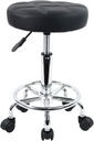 KKTONER round Rolling Stool Chair PU Leather Height Adjustable Swivel Drafting Work SPA Shop Medical Salon Stools with Wheels Office Chair Small (Black)