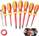 VDE Screwdriver Insulated Electrician Tool Set (9-Pack), 1000V Approved VDE Magnetic Slotted & Phillips Screwdrivers with Steel Tips, Voltage Tester & Electrical Tape for Electrical, Mechanic & Engineer Tasks.