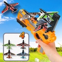 Catapult airplane toy airplane, equipped with 4 airplanes, pistol shooting game toys, air combat glider airplane launcher, fun outdoor sports toys, the best choice for birthday parties (yellow suit)