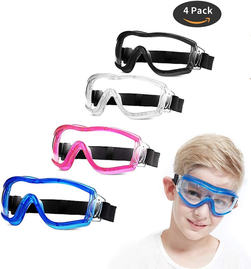 4 Pack Safety Glasses Kids Goggles Children Eye Protective Anti-Fog, Full Eyes Prevent Droplets Clear Goggles Children'S Glasses Playing Unisex Boys Girls for Outdoor Sport.