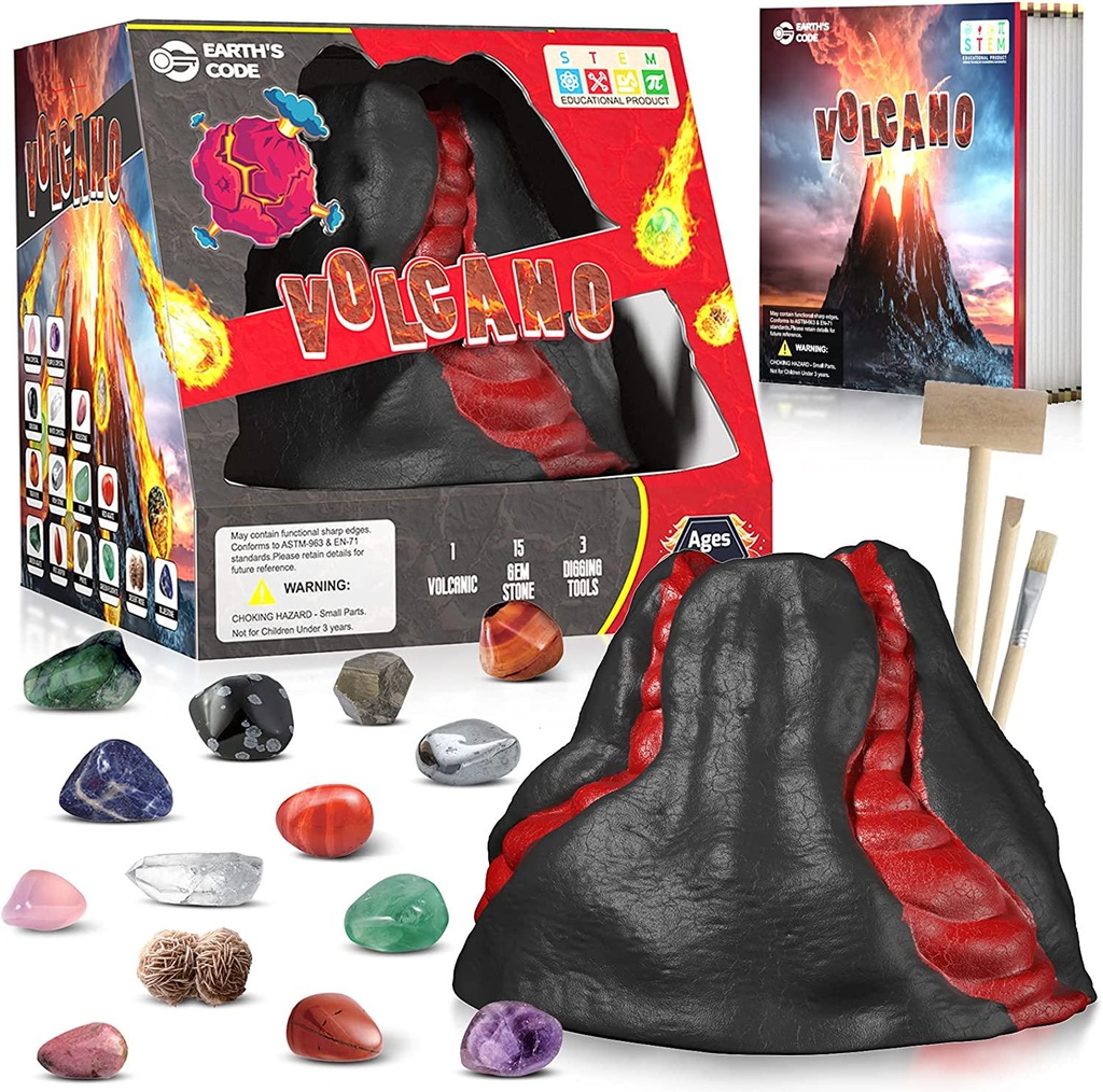 Mega Gemstone Dig Kit - Dig up 15 Real Gemstones, Rocks Collection Kit, Volcanic Minerals Dig Kit Kids Activities STEM Science and Educational Toys Gift for Boys, Girls 3-5,5-7,7-12 Year Old