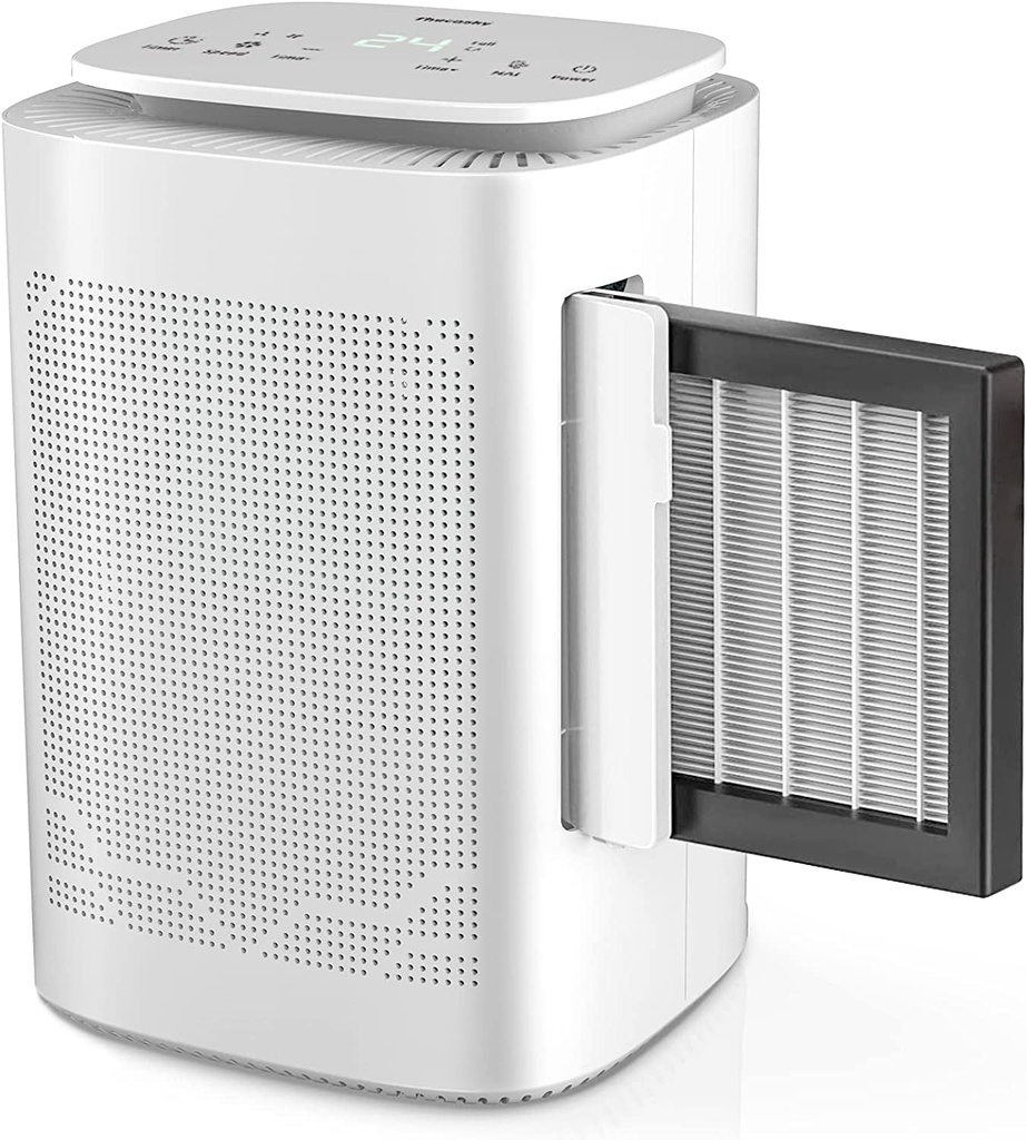 Thecosky Air Dehumidifier and Air Purifier Combo,Hepa H13 Air Filter and Negative Air Ion,Au Plug | 1600Ml Water Tank | Touch Control | 24Hrs Auto-Off Timer | Drain Hose for Bedroom，Basement,Living Room,Bathroom,Rv,Garage