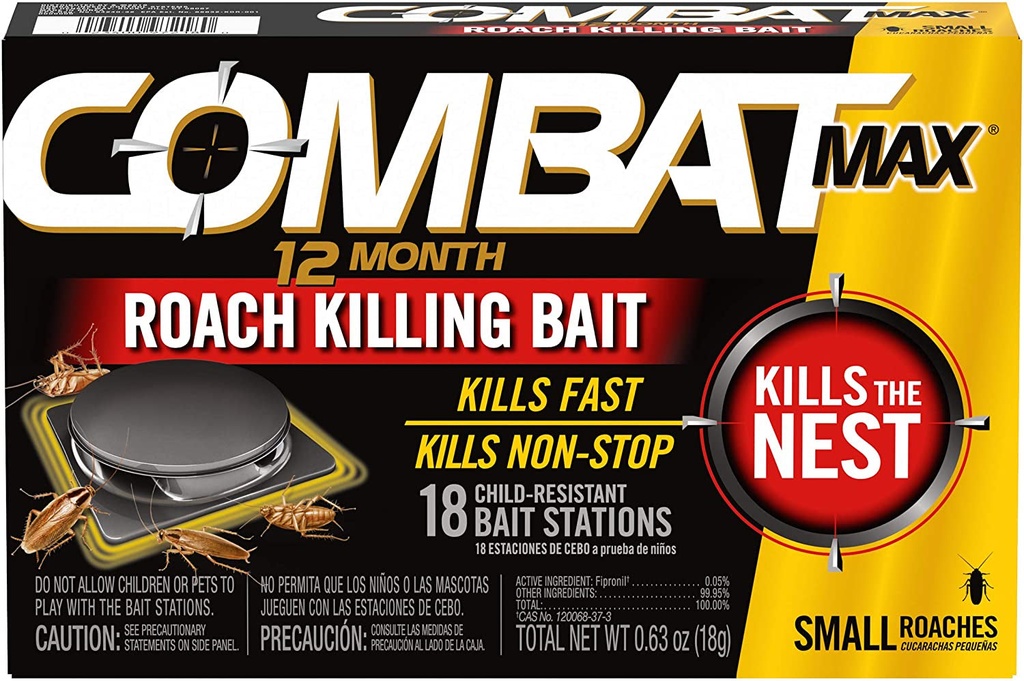 Combat Max 12 Month Roach Killing Bait, Small Roach Bait Station, 18 Count