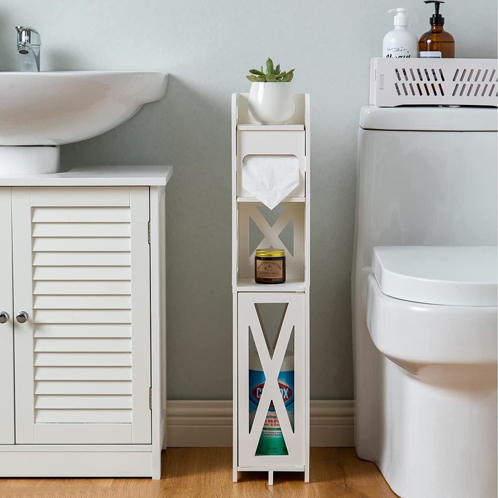 Toilet Roll Holder,Toilet Paper Holder with Toilet Paper Holder Insert,Chrome Toilet Paper Holder behind Toilet Storage for Restroom Cabinet,Toilet Roll Storage for Small Space