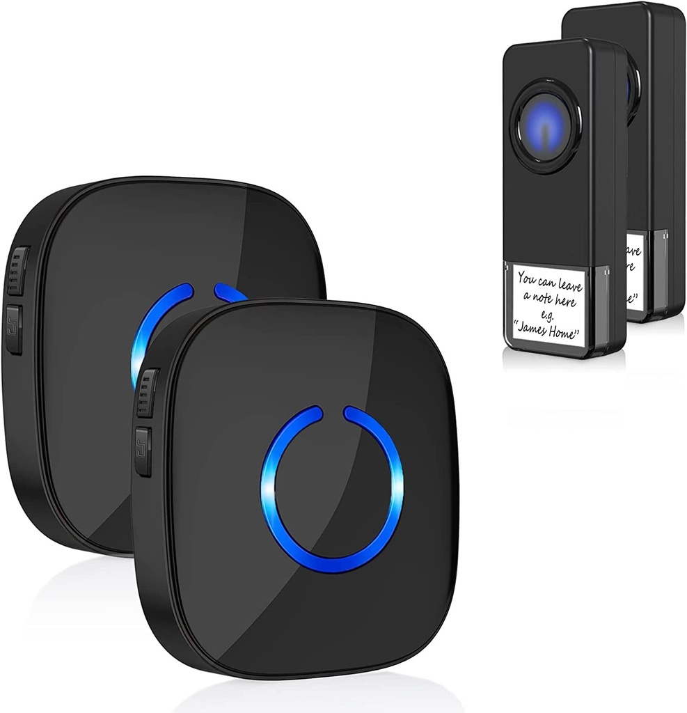 Wireless Doorbell, Remote Door Bell Ringer Wireless Long Range 300M with 58 Melodies, Coolqiya Portable Doorbell with 2 Waterproof Transmitters and 2 Plug-In Receivers