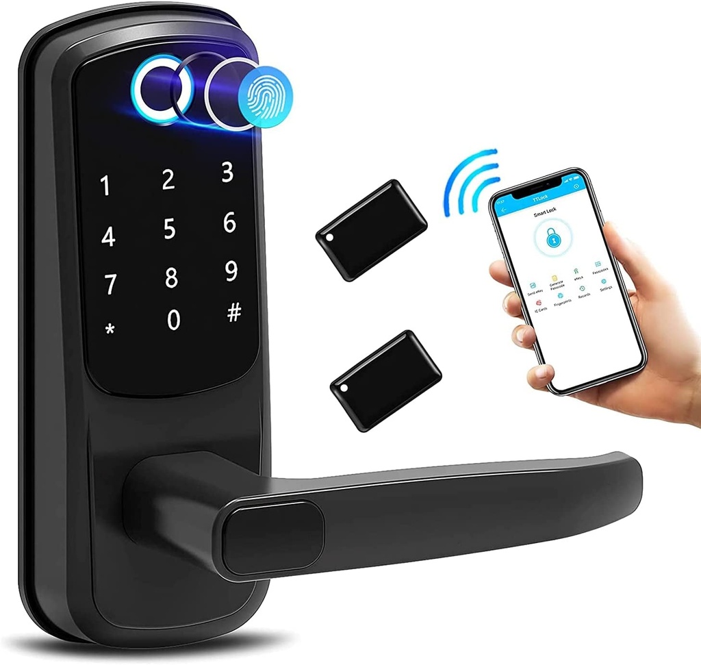 Smart Fingerprint Door Lock, Keyless Entry Door Lock with Reversible Handle, 6 in 1 Touchscreen Keypad Digital Door Lock, Code Lock for Front Door, Biometric Lock, APP Control Door Lock,
