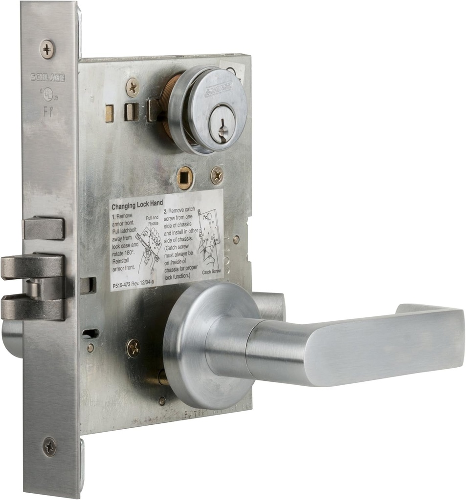 Schlage L9050P 06A 626 C123 Keyway Series L Grade 1 Mortise Lock, Office Function, C123 Keyway, 06A Design, Satin Chrome Finish