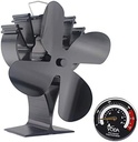VODA Newly Upgrade 4 Blades Heat Powered Stove Eco Fan with Magnetic Thermometer for Wood Log Burner Fireplace
