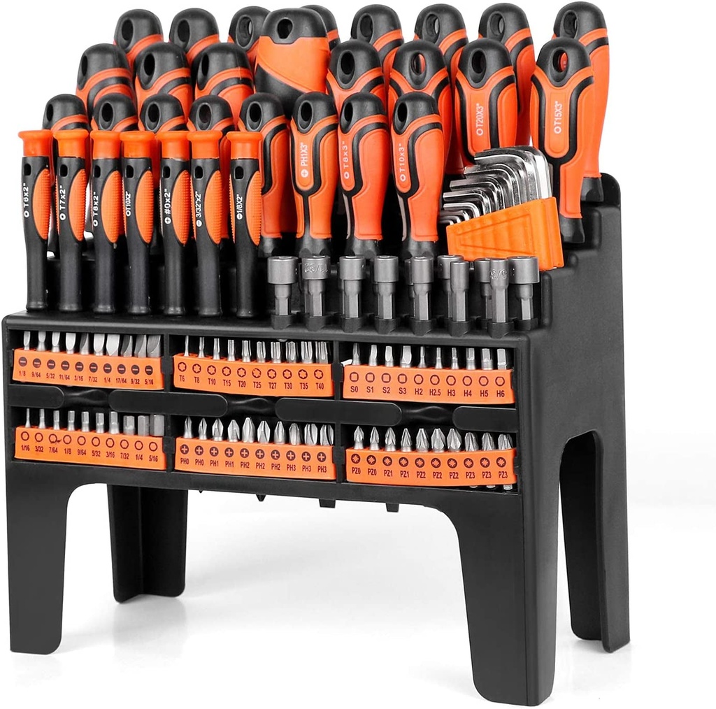 HORUSDY 122Pc Magnetic Screwdriver Set, Ratchet Handle Nut Driver Hex Key Socket Bits Phillips Flat Screwdriver Bits