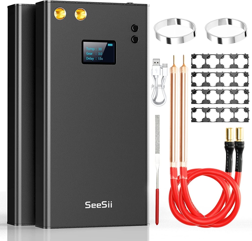 Spot Welder, Seesii 11000Mah Battery Spot Welder with LCD Screen Upgraded Enhanced 80 Gears Adjustable Portable Mini Spot Welder for Real 0.2Mm Sheets Welding with 2X5M Nickel Sheet & 4X4 Holders
