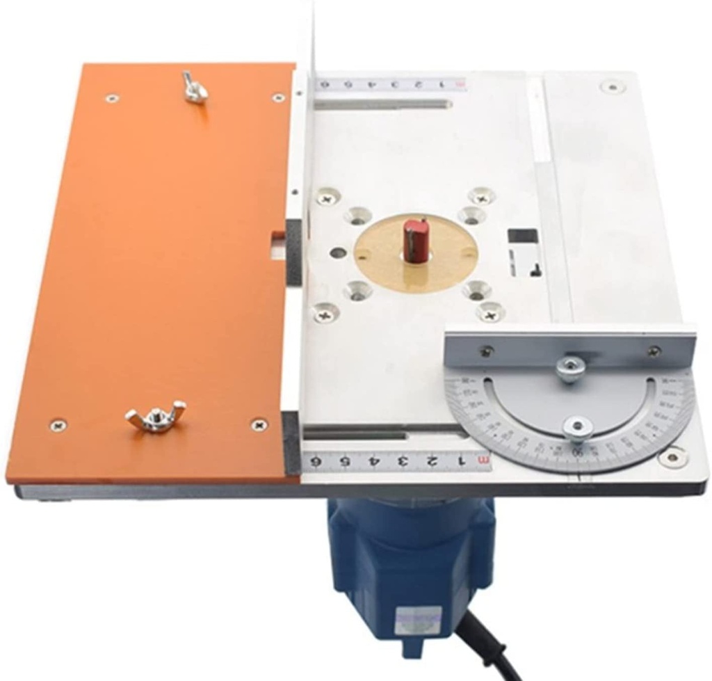 Lehom Table for Woodworking Router Table Insert Plate Aluminum Alloy Electric Wood Milling Machine Flip Board with Miter Gauge Guide Table Saw Woodworking Work Bench Wooden Workbench