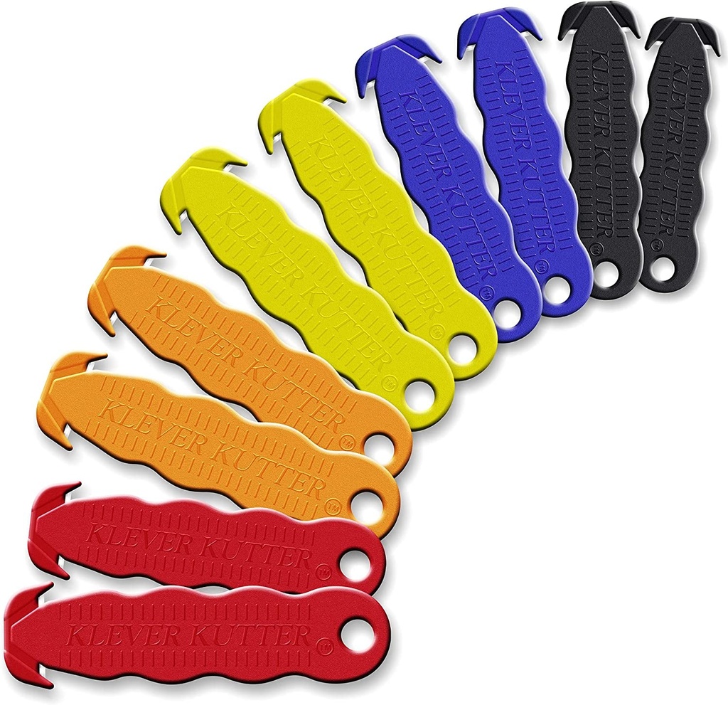 Klever Innovations Cutter Stainless Steel Package Opener, Safety Utility Cutter Assorted Colors 10 Pcs, KLEVER - 10/PACK MIX