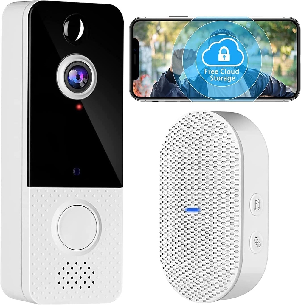 Wireless Video Doorbell with Chime, 1080P Wifi Doorbell Camera with Motion Detector, Cloud Storage, Two-Way Talk, IP65 Waterproof Weatherproof, Clear Night Vision