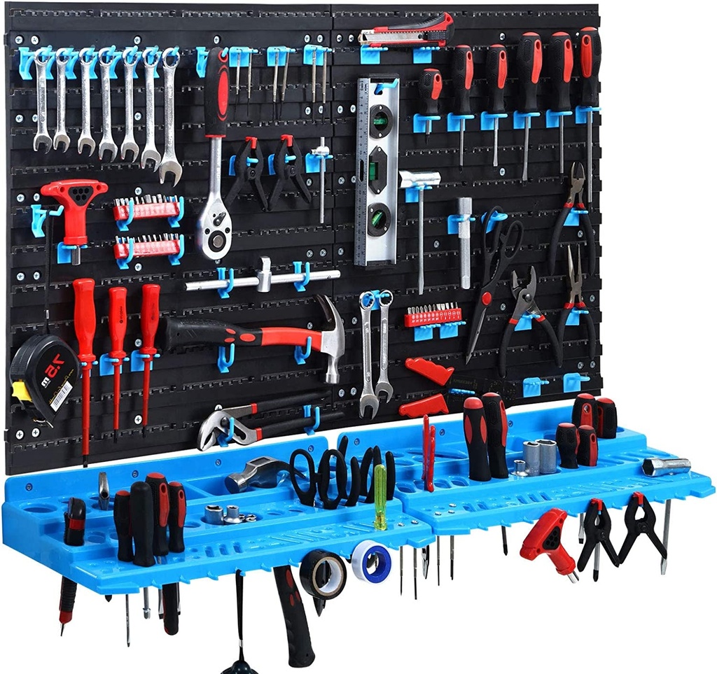 Wall Mount Tool Rack Organizer Garage Hardware with 50 Tool Holders 2 Peg Boards 2 Shelves GIANTZ