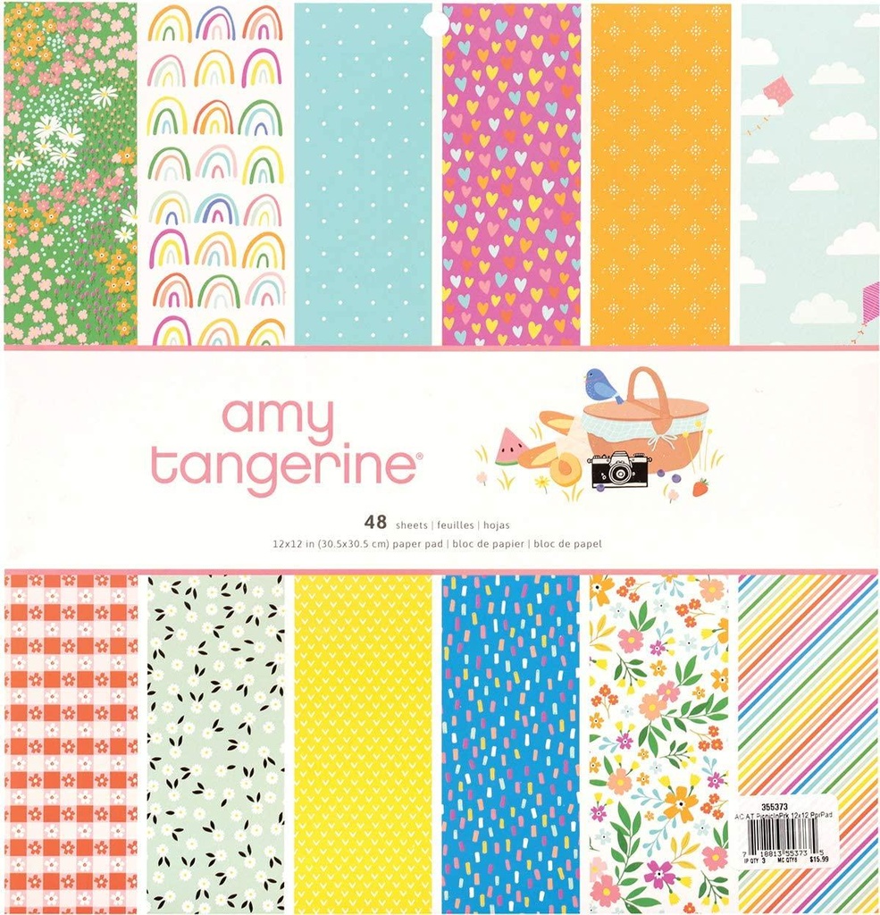 American Crafts Single-Sided Paper Pad 12in x 12in 48 Pack - Amy Tan Picnic in The Park - Color: Tan