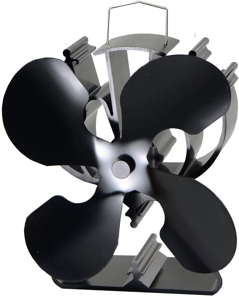 4-Blade Heat Powered Stove Fan for Wood/Log Burner/Fireplace Increases 80% More Warm Air than 2 Blade Fan- Eco Friendly(Black)