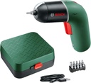Bosch Cordless Screwdriver IXO VI Premium (3.6 Volt, Rechargeable Battery with Micro-Usb Cable, Variable Speed Control, 10 Screwdriver Bits, in Case, Green)