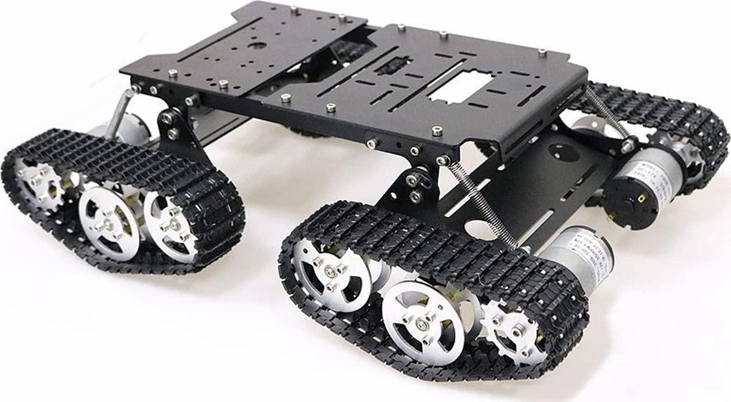 Premium Large Metal 4WD Shock Absorption Robot Tank Car Chassis Kit for Arduino/Raspberry Pie/MicroBit with DC Encoder Motor, Shock Absorbing Tracked Crawler with Damping System DIY Maker Model